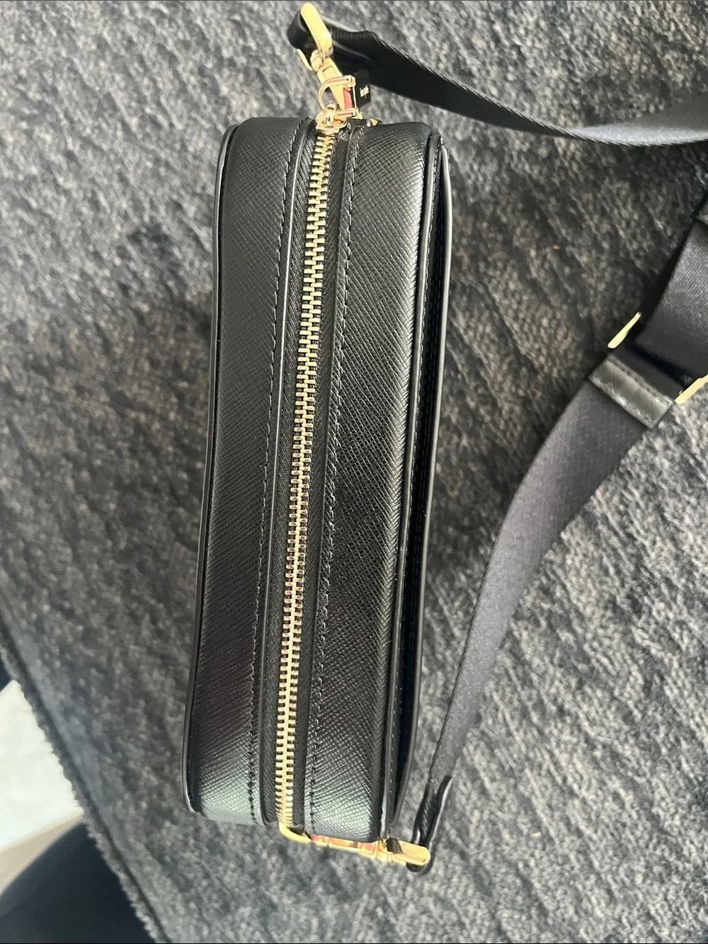 kate spade Black Pebbled Leather Crossbody Camera Bag with Gold Hardware